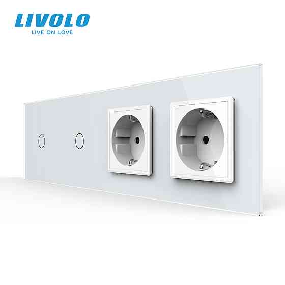 LIVOLO Сенсорний вимикач 2 сенсора (1-1) 2 розетки Livolo білий скло (VL-C701/C701/C7C2EU-11) Коломия
