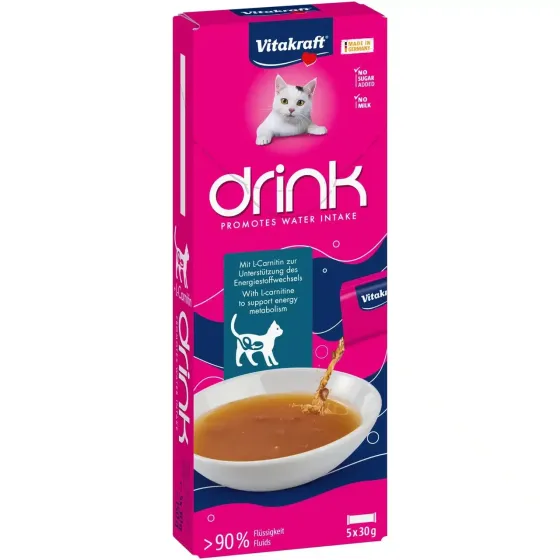 Аппетитный напиток для кошек кусочками мяса Витакрафт Vitakraft CAT DRINK со вкусом лосося и L-карнитином 5шт × 30 г Винница