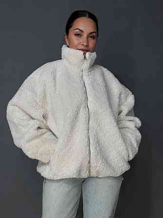 Шуба женская Lady Yep 10017 тедди бомбер оверсайз на молнии, молочний, one size Киев