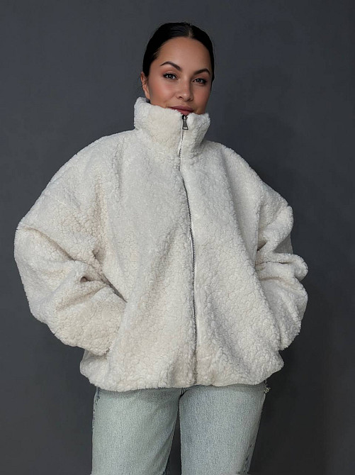 Шуба женская Lady Yep 10017 тедди бомбер оверсайз на молнии, молочний, one size Киев - изображение 3