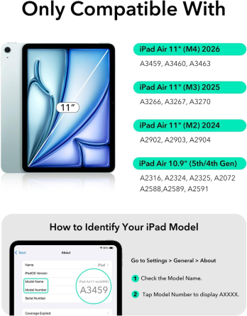 Чохол-клавіатура ESR Flex для iPad Air 11" (M4/M2/M1): магнітна знімна конструкція, великий трекпад, Bluetooth, темно-сірий Київ