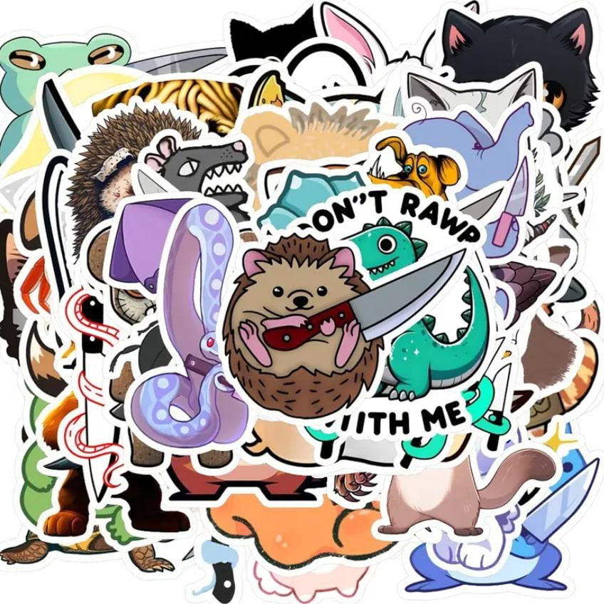 Наклейки стікери з малюнками смішних тварин. Водонепроникні вінілові естетичні наклейки для пляшки в Київ - фото 1