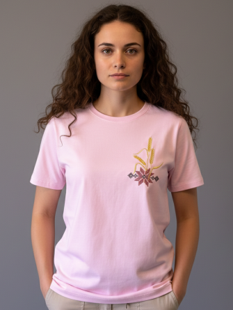 Женская нежная вышитая футболка вышиванка светло розовая с невероятным волшебным орнаментом Колоски L Киев