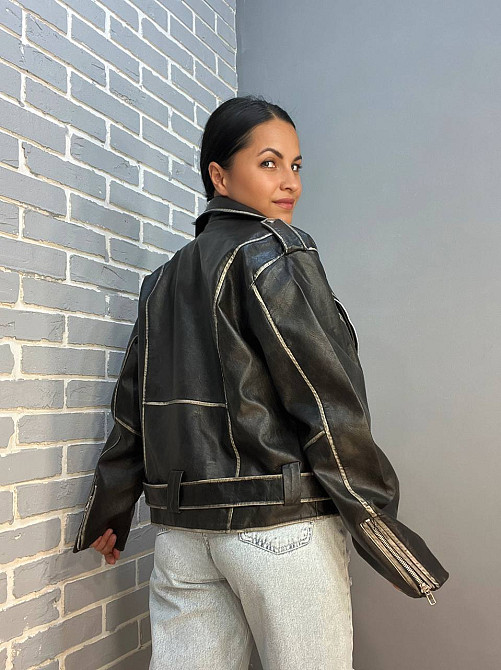 Куртка жіноча Aftf Basic 2456 косуха блискавки пояс варені шви екошкіра чорна, чорний, M Київ - фото 18