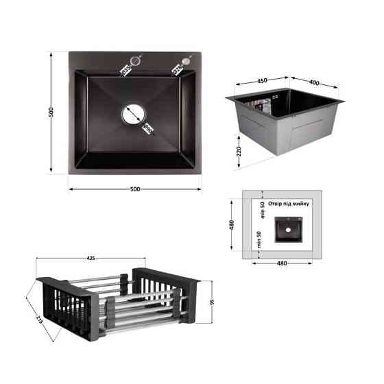 Комплект Lidz Handmade H5050B Мойка для кухни интегрированная BlackPVD в комплекте с дозатором + Lidz K01B Киев