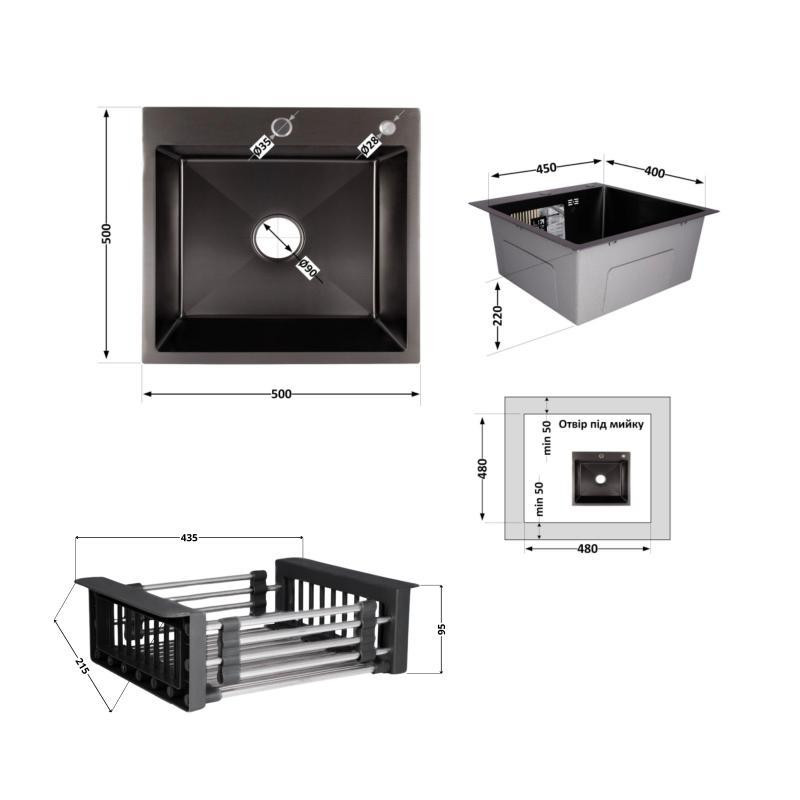 Комплект Lidz Handmade H5050B Мойка для кухни интегрированная BlackPVD в комплекте с дозатором + Lidz K01B Киев - изображение 2