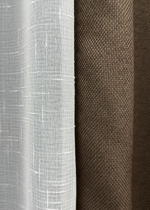 Комплект штор VR-Textil Лен Мешковина 150х270 2шт и Тюль 400х270 277ш-115т Коричневый с белым 71-015/3 Киев - изображение 5