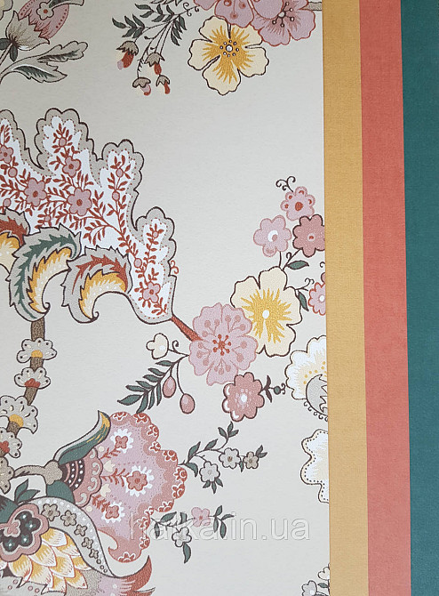 Шпалери флізелінові еко Rasch Sophia 0.53х10 рослинний принт квіти листя бордові жовті на бежевому Київ - фото 4