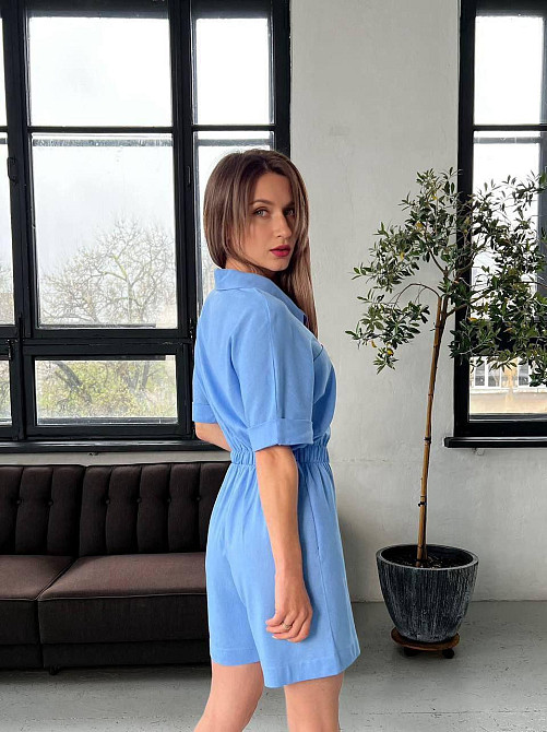 Легкий женский базовый комбинезон лен. Голубой, 46 Одесса - изображение 2