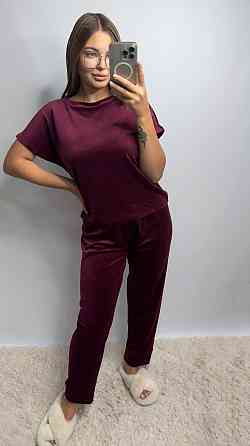 Пижама-комплект (футболка+шорти+штаны) из велюра Бордо L Харьков