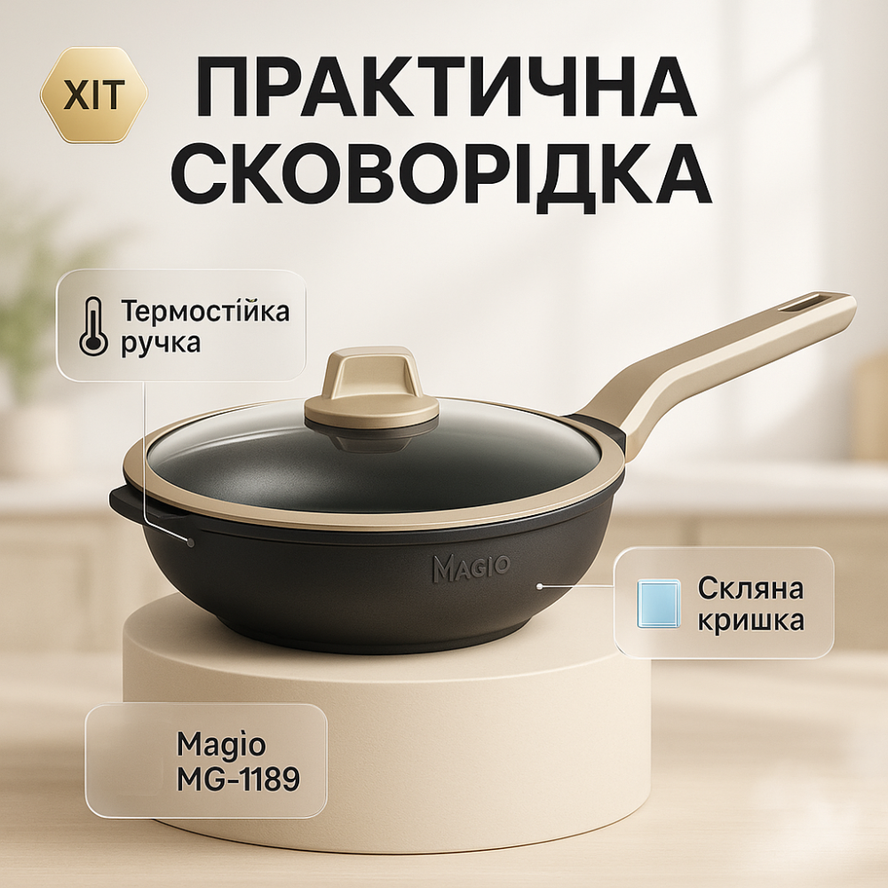 Сковорода Magio MG-1189 28 см с крышкой RJ-11 Львов - изображение 12