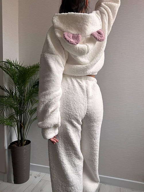 Жіноча стильна домашня плюшева піжама з вушками хутро тедді Одеса - фото 5