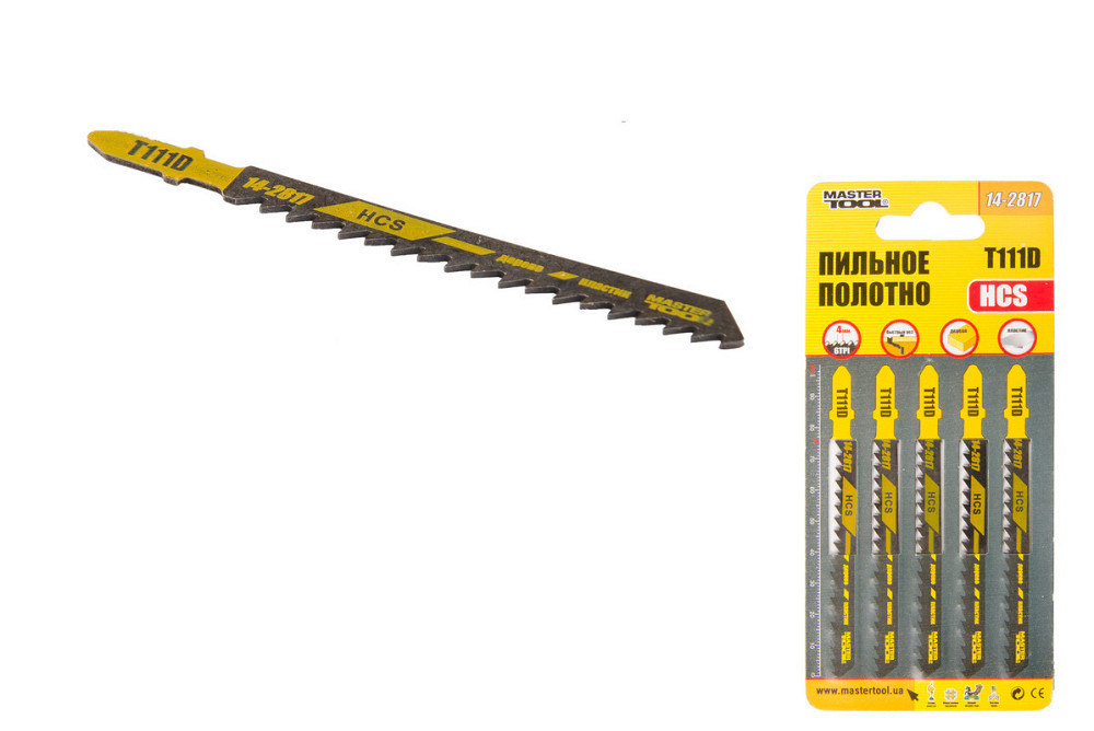 Полотно пилочное для лобзика MASTERTOOL T111D 5 шт дерево/пластик быстрая прямая резка 6TPI/100 мм basic 14-28 Ровно - изображение 1