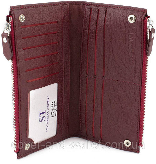 Стильний жіночий гаманець із ремінцем на руку та відділенням на блискавці бордового кольору ST Київ - фото 6
