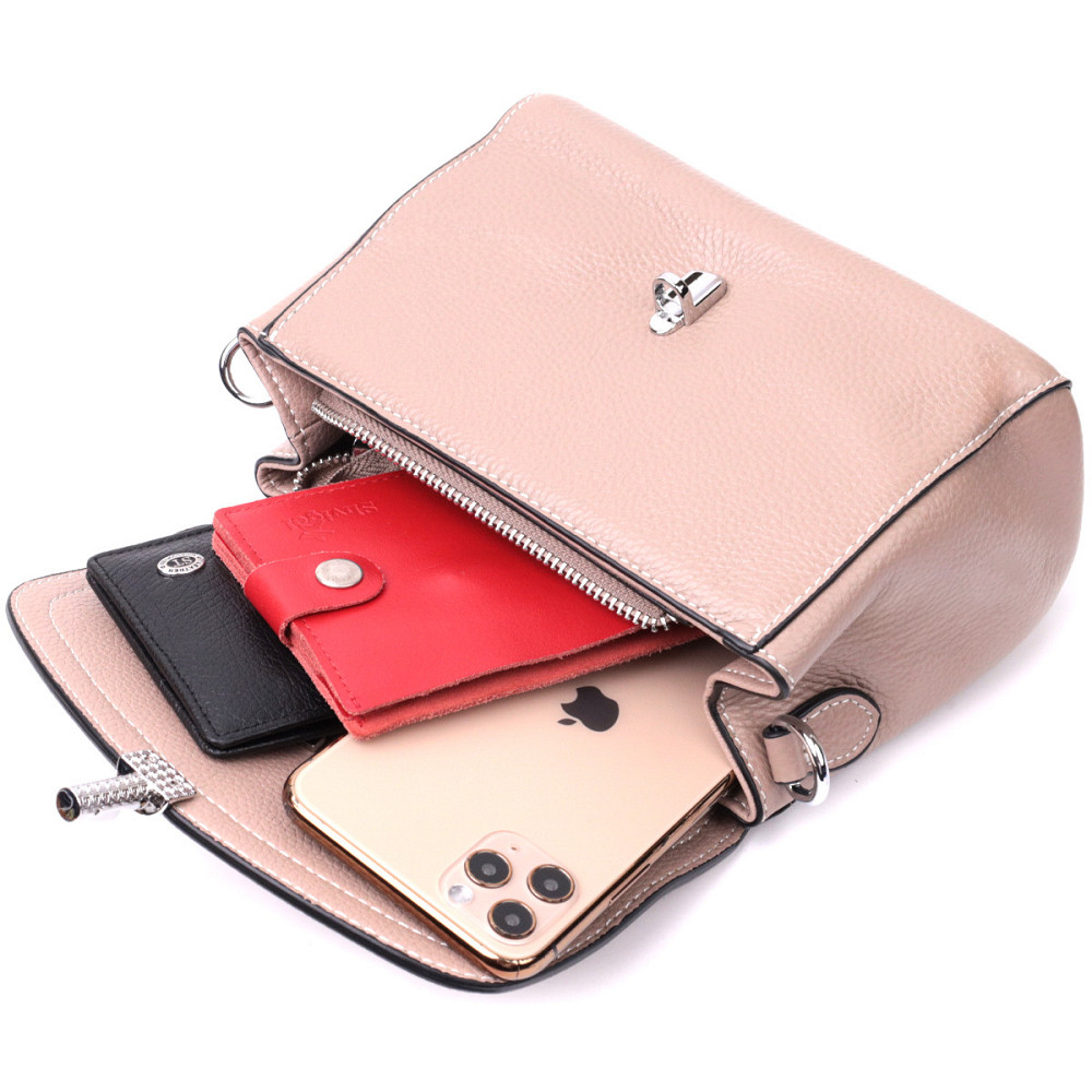 Жіноча шкіряна сумка з цікавою металевою засувкою Vintage 22418 Бежевий Київ - фото 9