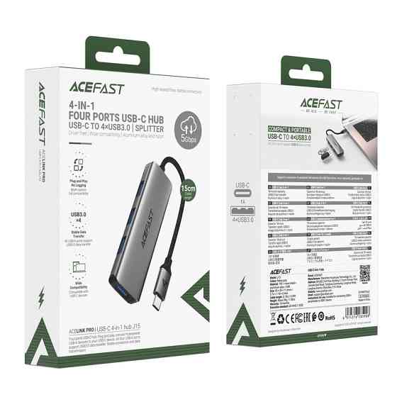 USB-хаб ACEFAST J15 USB-C 4-in-1 HUB Metal Gray Одеса