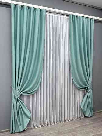 Комплект готовых штор VR-Textil Шенилл однотонный № 1697ш Светло-бирюзовый 150х270 см 2 шт (33-0596) Киев