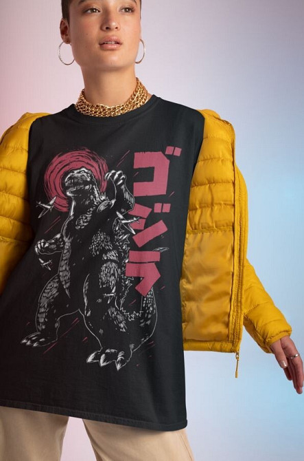 Футболка для хлопчика з аніме принтом Годзілла Вс Кінг Конг оверсайз (зріст від 165 до 180) Чорний AnimeJ0883m Дніпро - фото 4