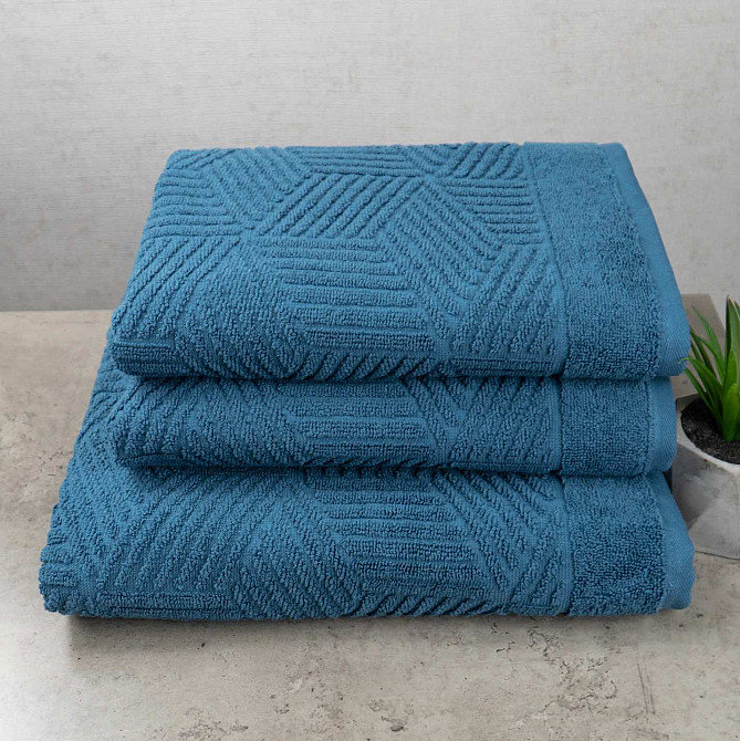 Комплект махрових рушників Уельс 3шт GM Textile 50х90см, 50х90см, 70х140см 500г/м2 (Синій) Суми - фото 1