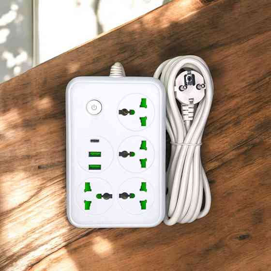 Сетевой фильтр 2м,2500Вт (4х220В+2хUSB+1хType-C),T60 SBR Киев