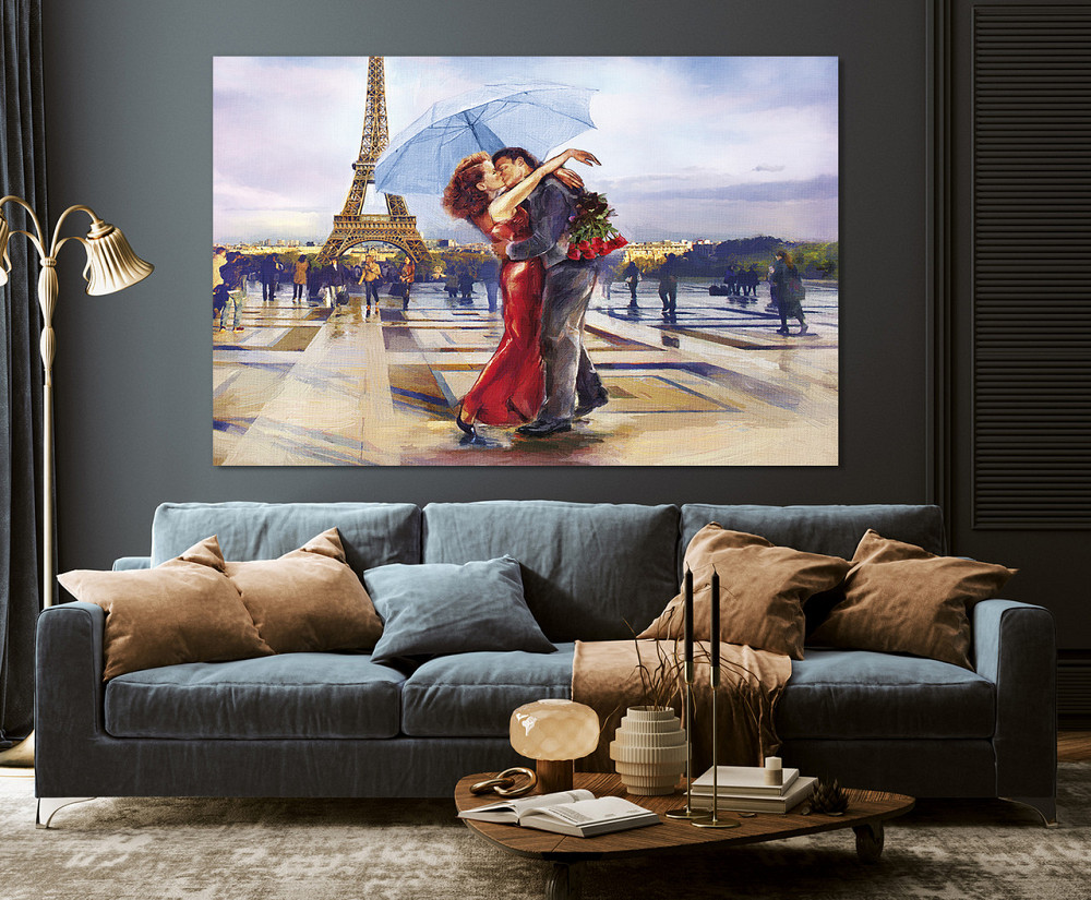 Картина полотно у вітальню / спальню    Закохані в Парижі    MLP_404 ( 60х30см ) 40x80 см Київ - фото 3