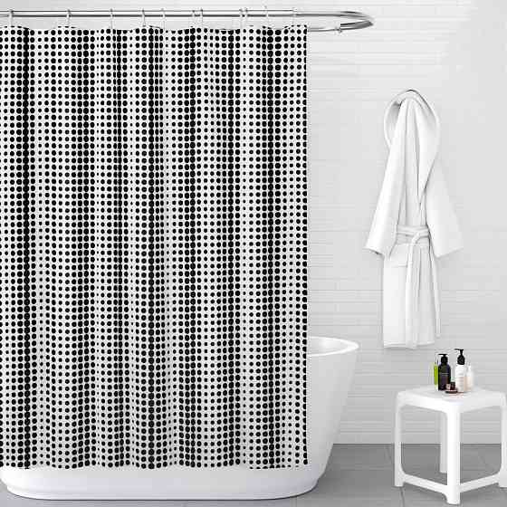 Шторка для ванної та душу з кільцями 180x180 см водостійка, шторка для ванної кімнати з гачками,біла з чорним принтом Кам'янець-Подільський