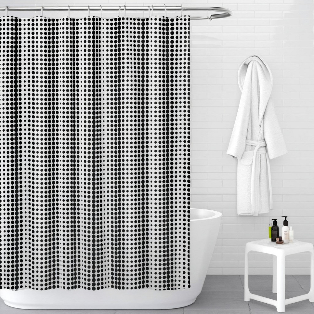 Шторка для ванной и душа с кольцами 180x180 см водостойкая, шторка для ванной комнаты с крючками,белая с черным принтом Каменец-Подольский - изображение 1