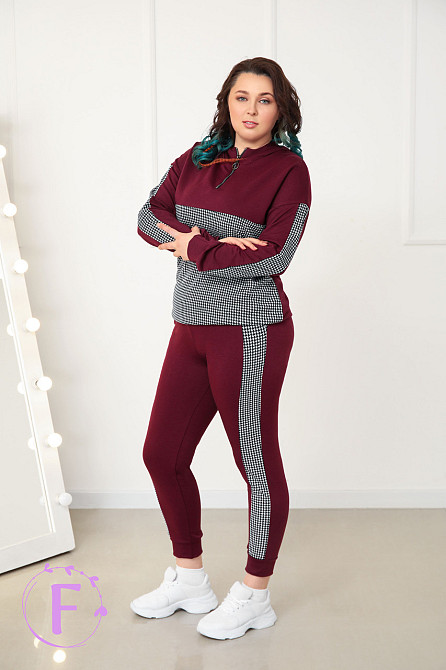 Повсякденний жіночий костюм із трикотажу "Flex" оптом | Батал | Розпродаж моделі Марсала, 50-52 Київ - фото 1