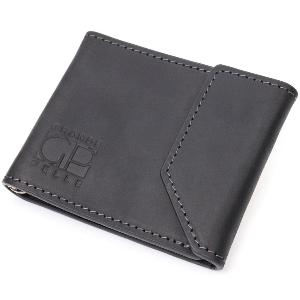 Компактний шкіряний затискач для грошей з утримувачем для Apple AirTag Чорний (GRANDE PELLE) Київ - фото 11