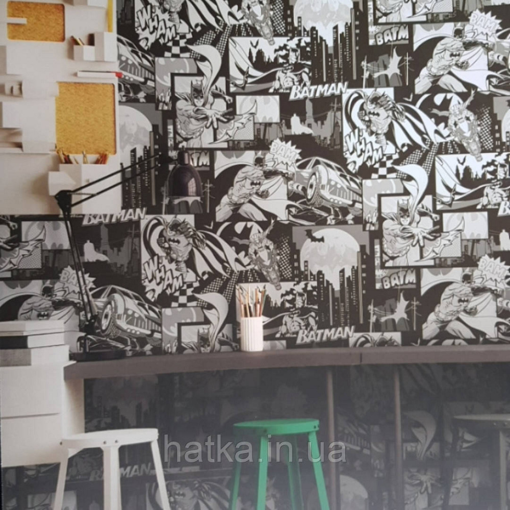 Метрові вінілові шпалери на флізеліні AdaWall Ada Kids дитячі бетмен комікси чорний сірий Київ - фото 1