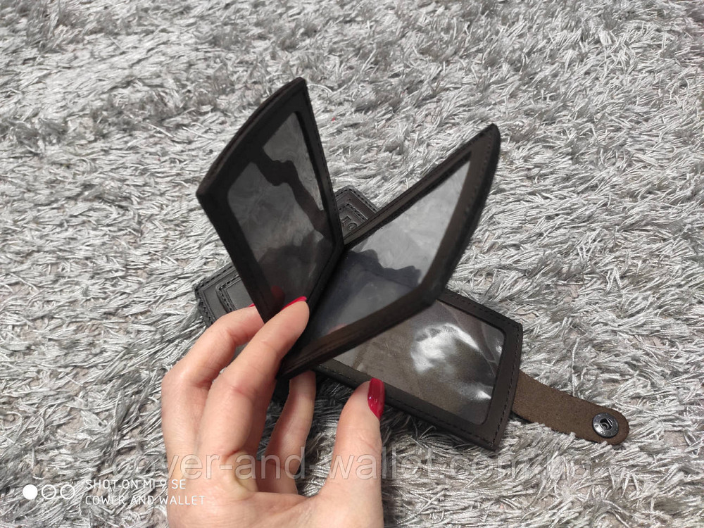 Шкіряна обкладинка для авто документів на кнопці (коричнева) Київ - фото 2