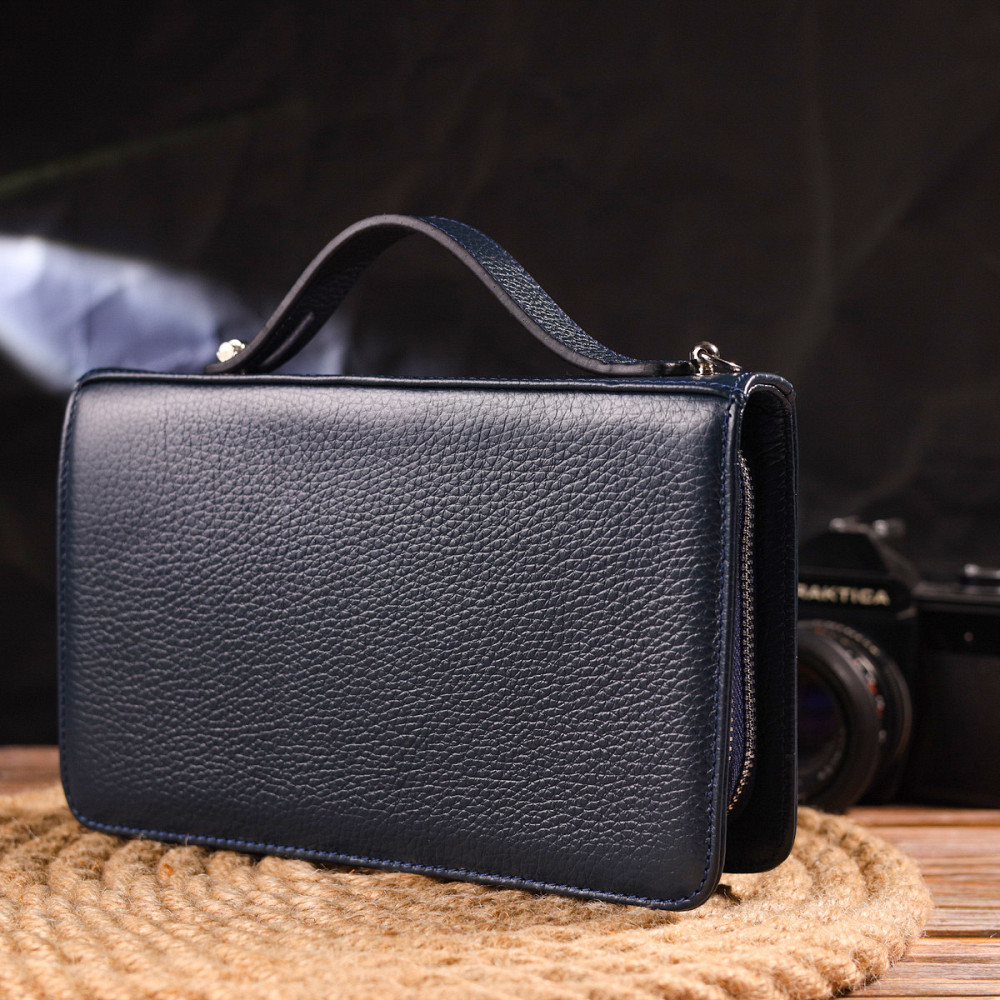 Відмінна чоловіча барсетка на два відділення з натуральної зернистої шкіри CANPELLINI 21568 Синя Київ - фото 2