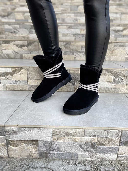 Угги жіночі OUQIDAGENI чорні натуральна замша зима висота 16 см (4208) Коломия - фото 8