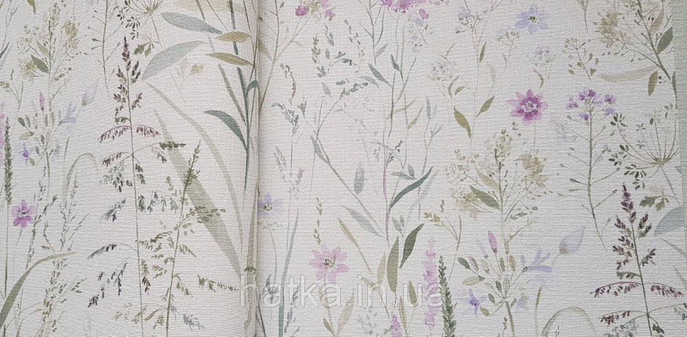 Шпалери вінілові на флізеліні Grandeco Universe метрові прованс квіти листя зелені бузкові рожеві Київ - фото 1