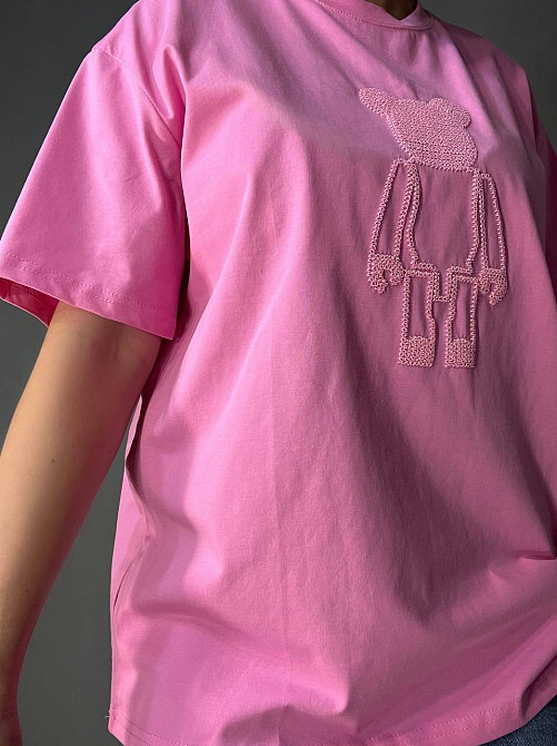 Футболка женская A-N 2396 оверсайз с мишкой и блестками, розовый, one size Киев - изображение 19