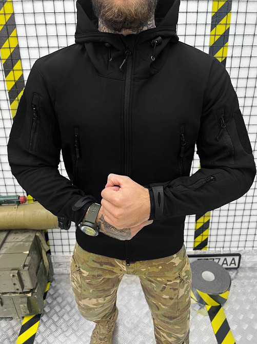 Куртка демісезонна чорна з капюшоном липучки для шевронів. Одеса - фото 1