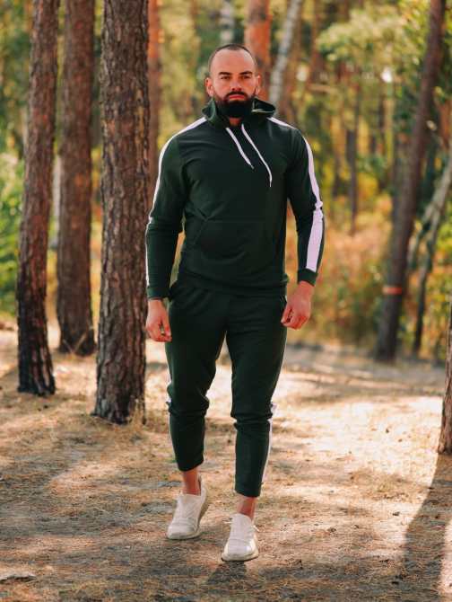 Костюм спортивний чоловічий лампаси весна Хакі-Білий S Харків - фото 4