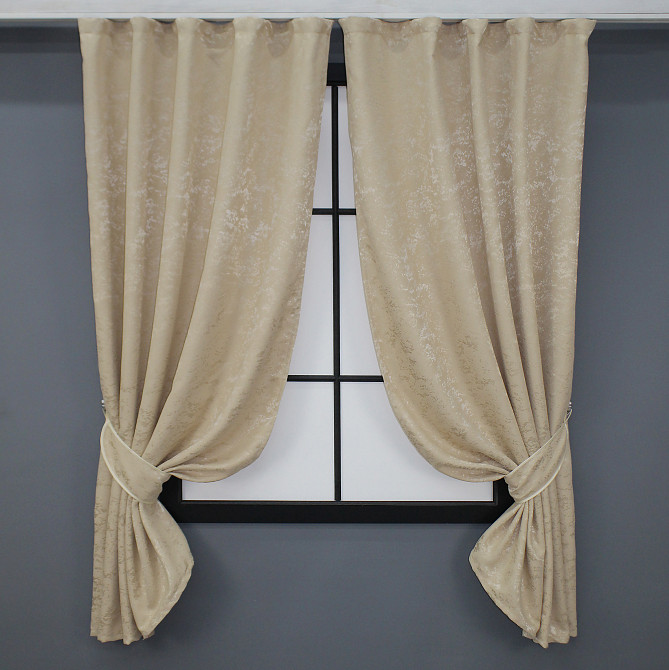 Комплект коротких штор VR-Textil Льон мармур Pavliani № 1170ш Бежевий 130х170 см 2 шт (35-0028) Київ - фото 1