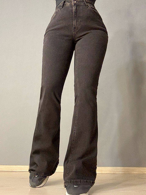 Джинсы женские Sherocco 7032 клеш от колена высокая посадка стрейчевые коричневые, чёрний з коричневим, 30, 30, 77 см, 104 см Киев - изображение 1