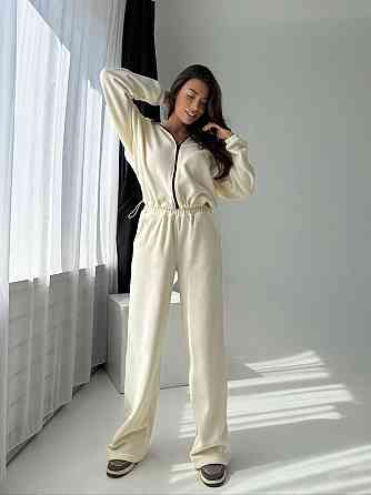 Жіночий повсякденний теплий плюшевий костюм турецький двосторонній фліс Молочний Одеса