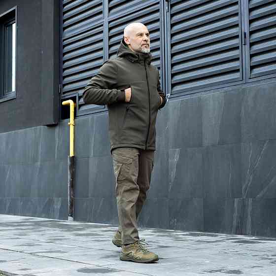 Чоловіча тактична військова куртка софтшелл зсу, армійська ветровка з капюшоном і шевроном хакі Одеса