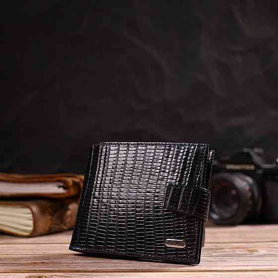Цікавий чоловічий гаманець із натуральної фактурної шкіри CANPELLINI 21789 Чорний Київ