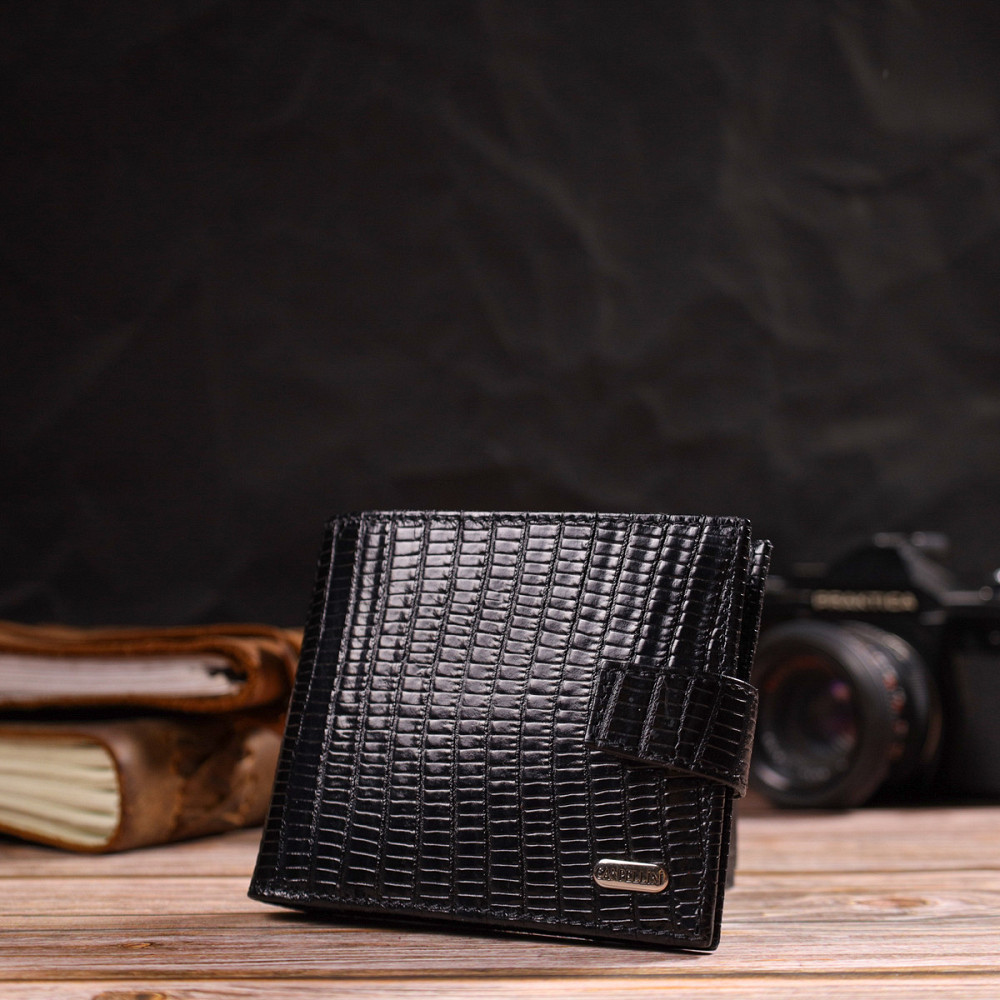 Интересный мужской бумажник из натуральной фактурной кожи CANPELLINI 21789 Черный Киев - изображение 3