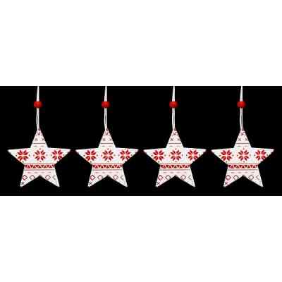 Елочная игрушка Jumi 4 шт (6,5 см) Звезда, дерево, белый с красный (5900410376014) Винница
