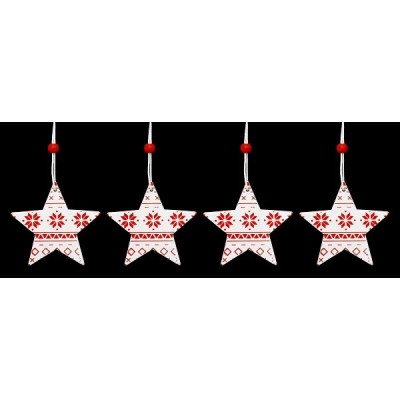 Елочная игрушка Jumi 4 шт (6,5 см) Звезда, дерево, белый с красный (5900410376014) Винница - изображение 3