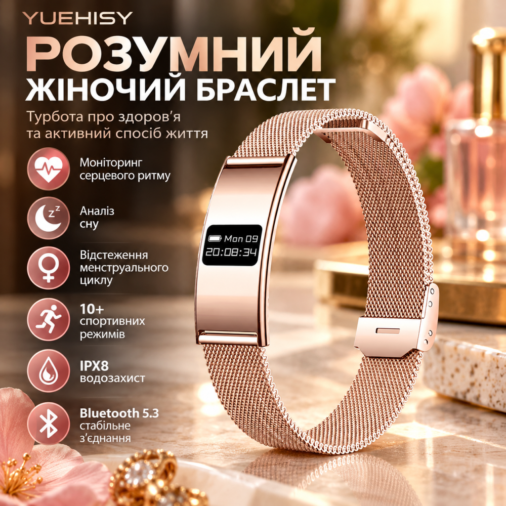 Розумний жіночий браслет, Bluetooth 5.3, відстеження менструального циклу, моніторинг сну, 10+ спортивних режимів, IPX8, з Київ - фото 1
