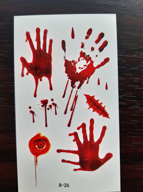 Тимчасова тату Криваві руки 10 на 6 см червоний Київ - фото 1