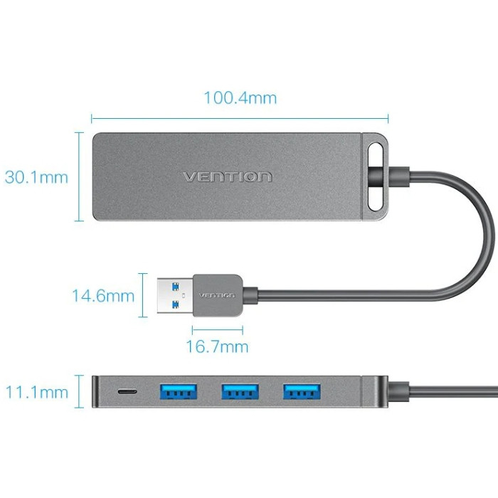 Хаб USB 3.0 -> 4xUSB-A 3.0, 5Gbps,  Black Vention Винница - изображение 2
