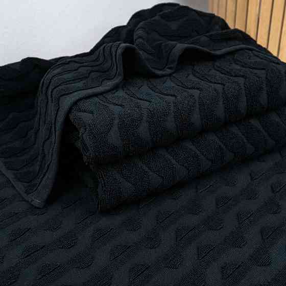 Махровое полотенце для лица и рук Жаккардовое Волна GM Textile 50х90см 500г/м2 (Черный) Сумы