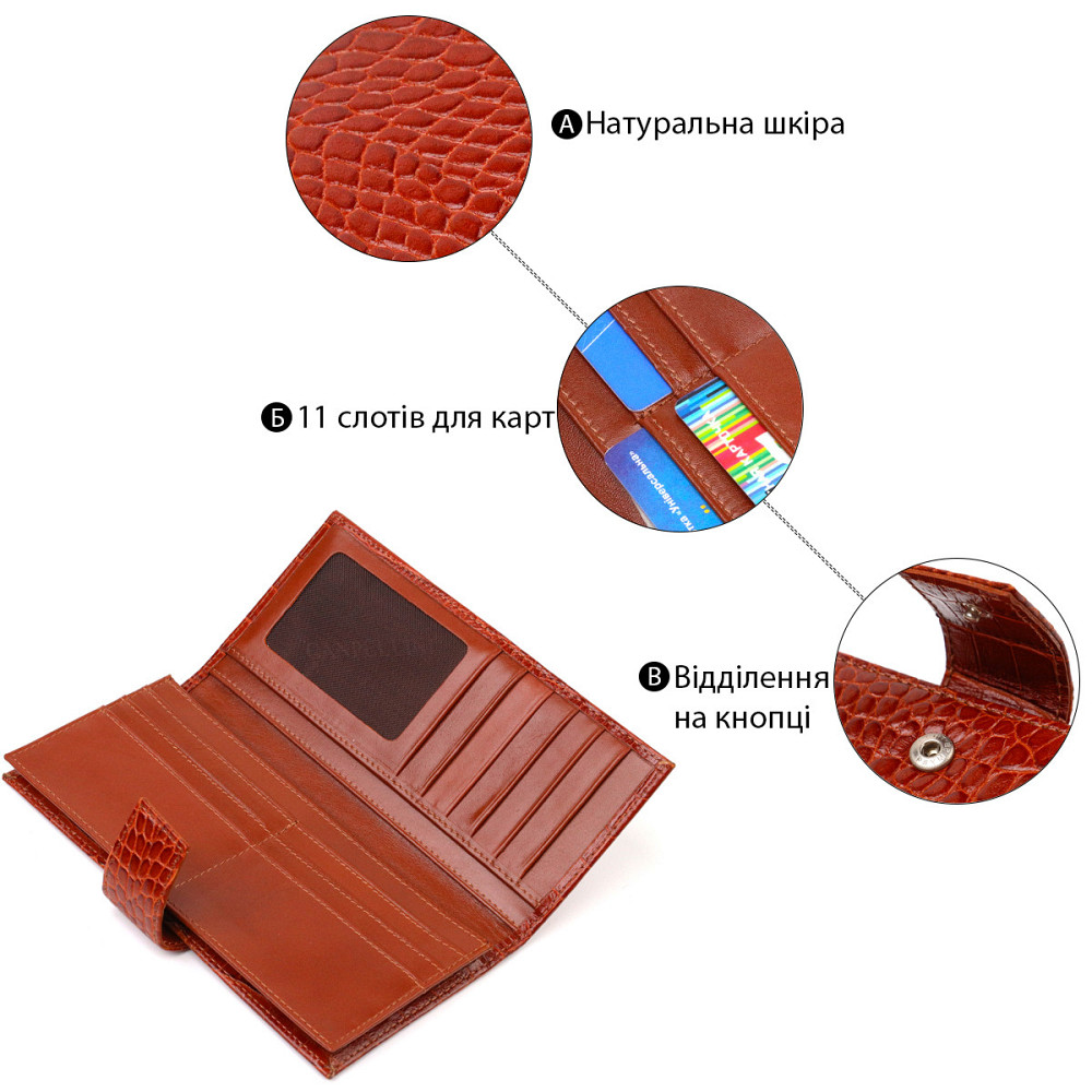 Ультрамодный кошелек для мужчин из натуральной кожи с тиснением под крокодила CANPELLINI 21918 Рыжий Киев - изображение 7